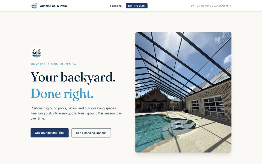 Adams Pool & Patio website