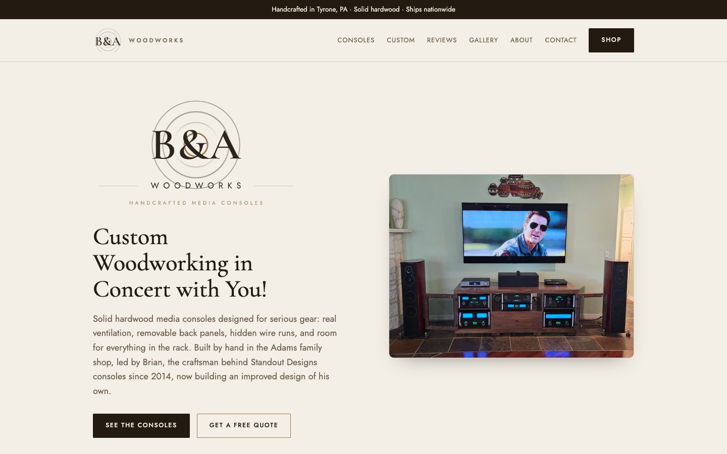 B&A Woodworks website