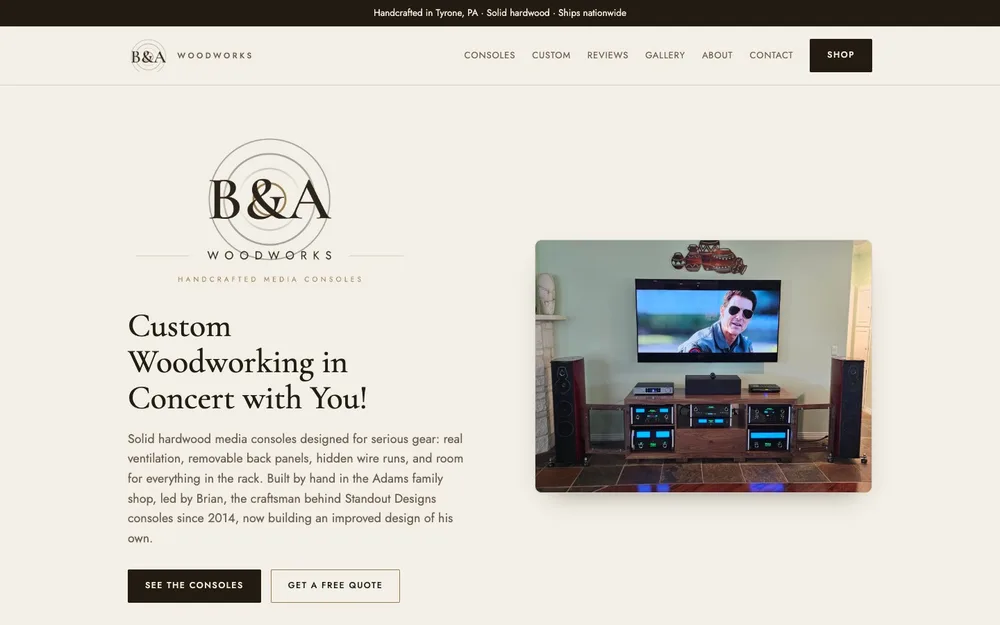 B&A Woodworks website