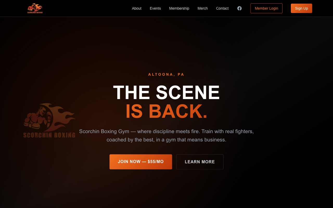 Scorchin Boxing Gym website