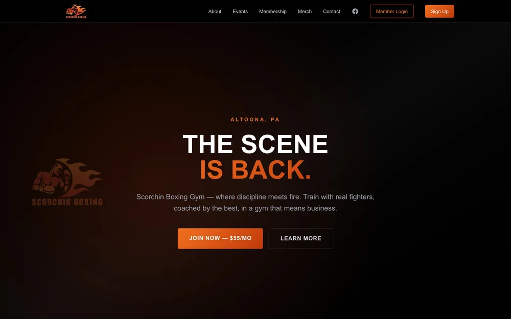Scorchin Boxing Gym website