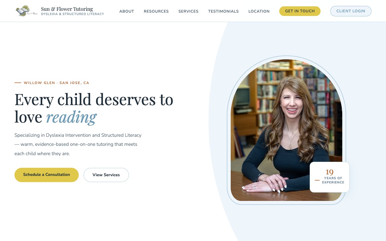 Sun & Flower Tutoring website