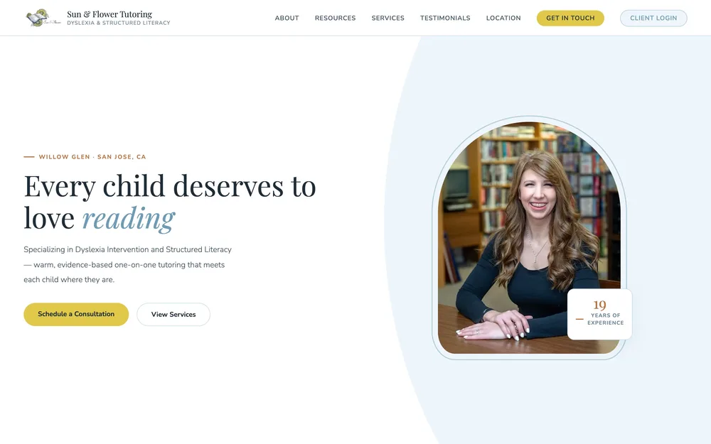 Sun & Flower Tutoring website